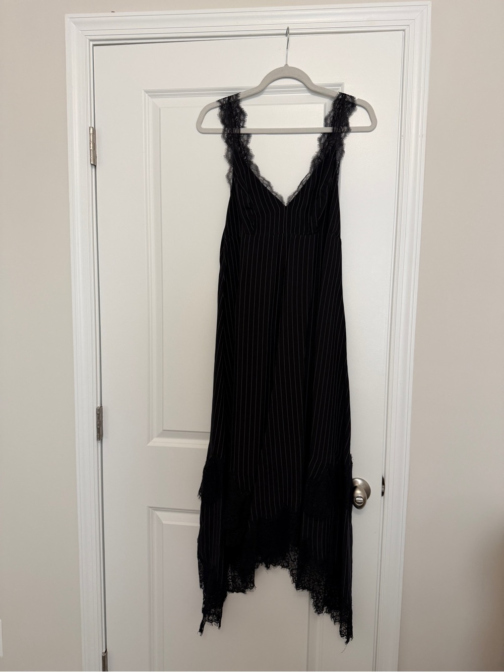 All Saints Skylar Lace-Trim Pinstripe Midi Dress - Picture 7 of 8